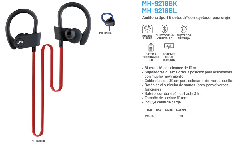 BLUETOOTH CON CABLE MODELO MH-9218 RECARGABLE