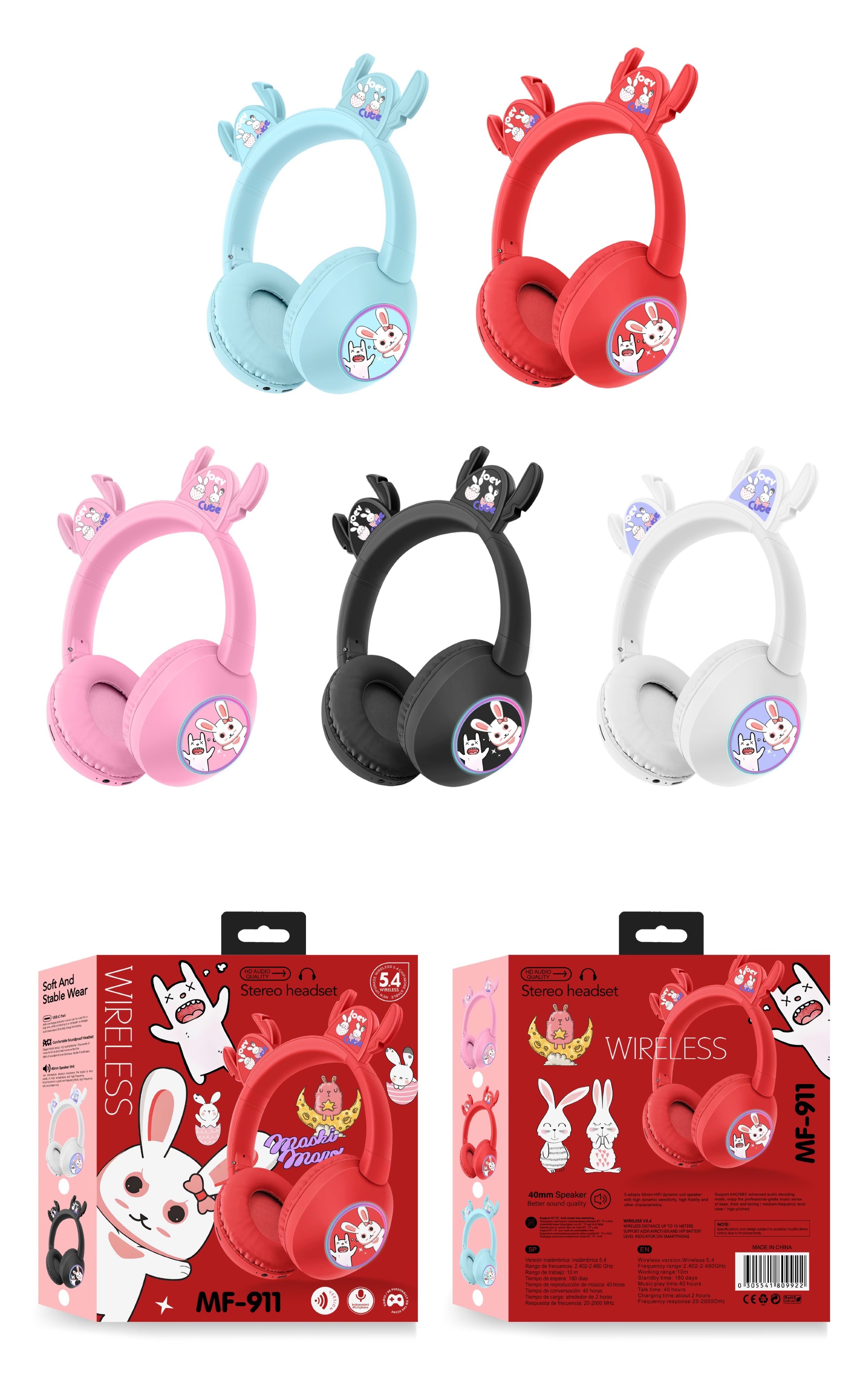 AUDIFONOS DIADEMA BLUETOOTH RECARGABLES / MANOS LIBRES PERSONAJES CONEJOS