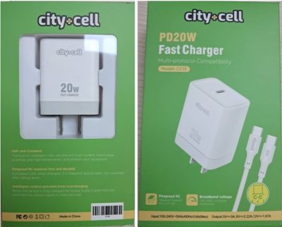 CARGADOR 20W CON CABLE TIPO C MARCA CITY CELL 