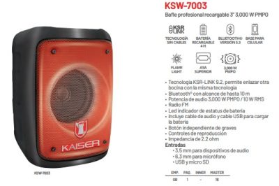 BOCINA BLUETOOTH 3" LUZ FLAMA KSR-LINK/RECAR/BT/USB/MICRO SD/FM/AUX/CARGADOR USB/7W RMS
LARGO 13.80 cm ALTO 18.50 cm ANCHO 13.50 cm